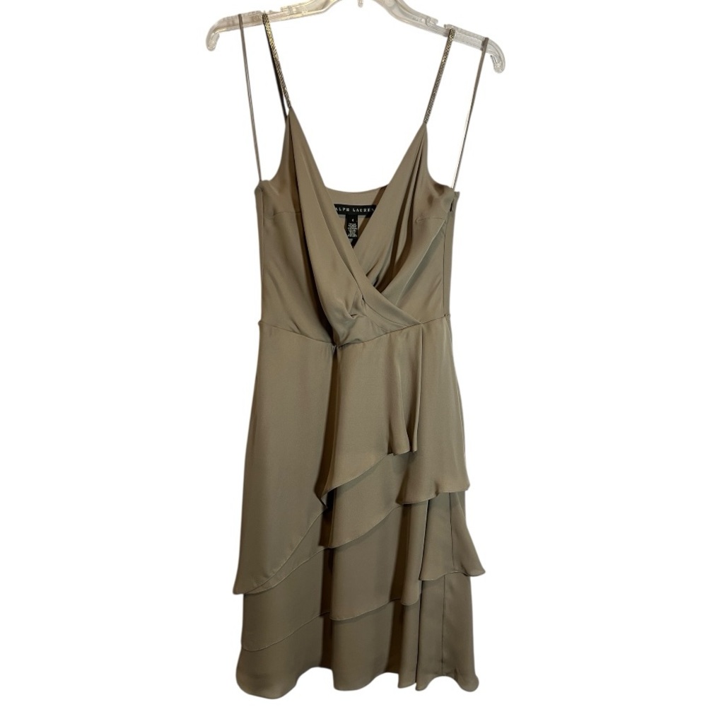 Ralph Lauren Silk Beaded Strap Layered Ruffle Dress Size 4